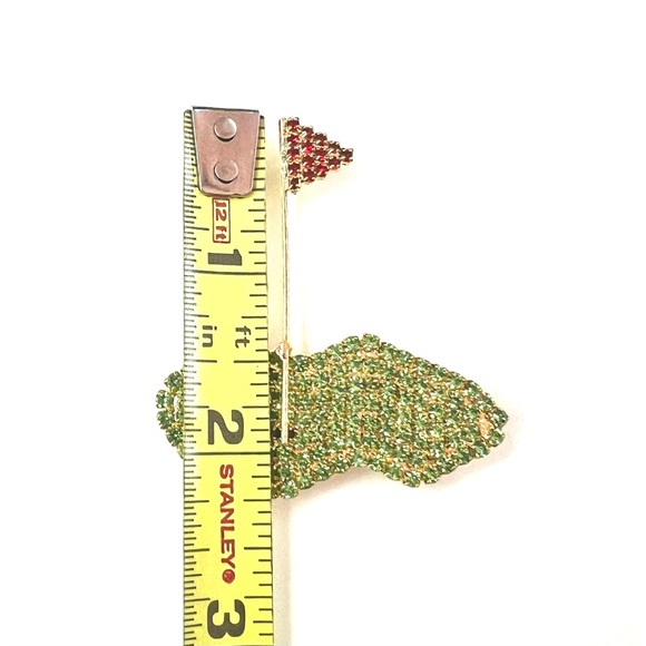 Vintage Rhinestone Golf Ball Putting Red Flag Large Green Gold-tone Pin Brooch - Picture 5 of 6